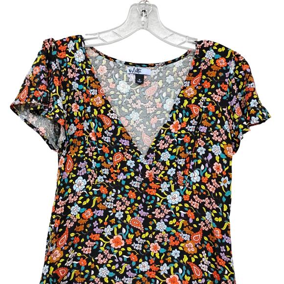 Vylette Floral Sun Dress Size Small V Neck Tie on Back and Side Zipper - Picture 6 of 12